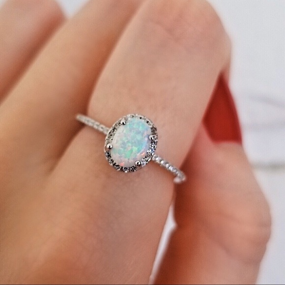 .925 Sterling Silver White Opal Ring - Picture 3 of 8